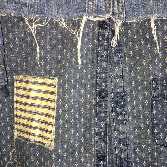 Upcycled patched fringed and frayed denim duster jean jacket - Picture 15 of 16